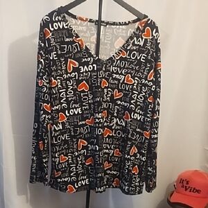 HEIMISH USA Black and Red Love Print V-Neck Top